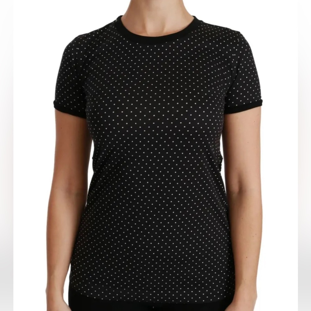 DOLCE & GABBANA Top Cotton Black Dotted Crewneck T-shirt Sz 44 NWT Never Worn